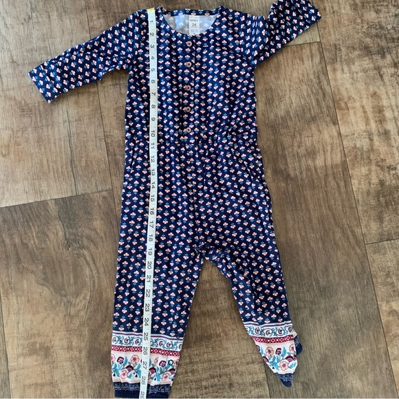 New without Tags Carters button front floral pattern long sleeve/pant romper - Picture 6 of 7